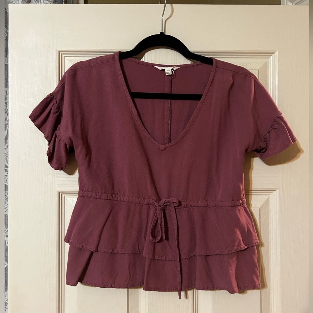 Women's plum colored Ruffle Sleeve Top